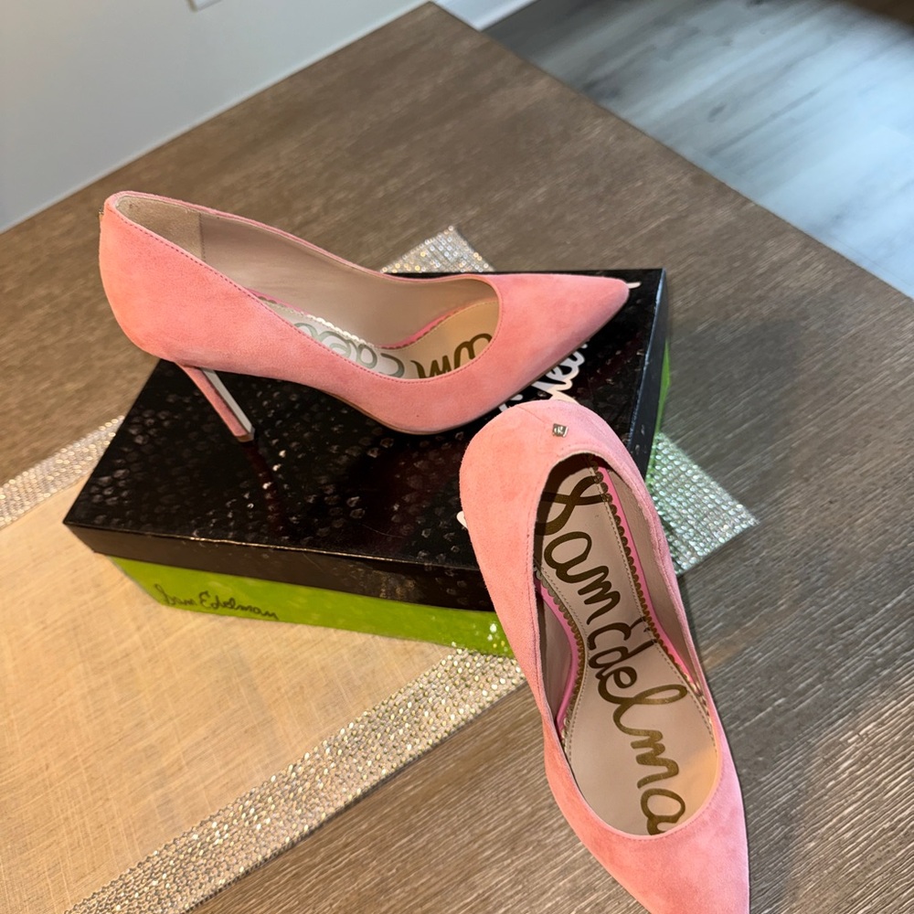 Sam Edelman Pink Suede Pointed-Toe Pumps